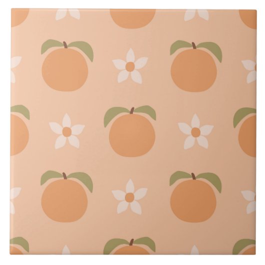 Retro Peach Floral Cute Southern Fliese (Vorderseite)