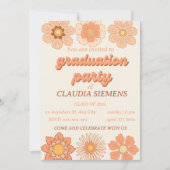 Retro PEACH Floral Groovy Graduierung Einladungen (Vorderseite)