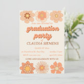 Retro PEACH Floral Groovy Graduierung Einladungen (Stehend Vorderseite)