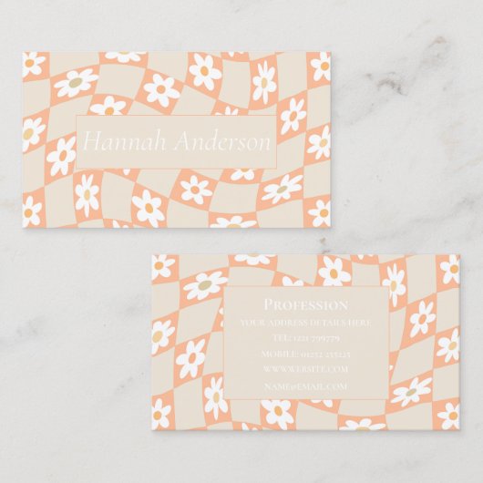 Retro Peach Fuzz Checkered Daisy Visitenkarte (Vorne/Hinten)
