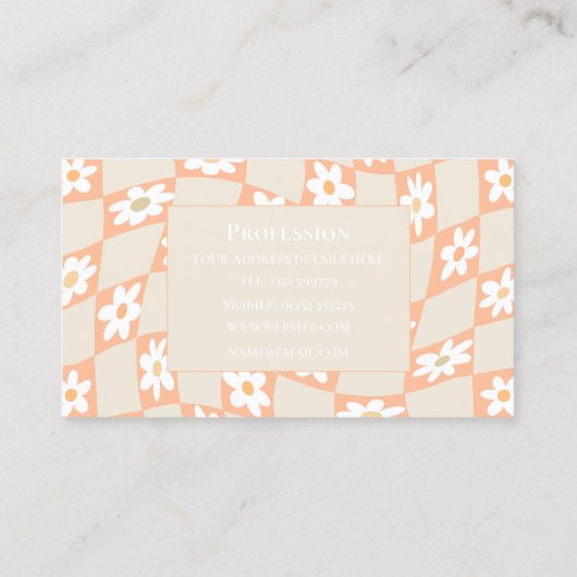 Retro Peach Fuzz Checkered Daisy Visitenkarte (Rückseite)