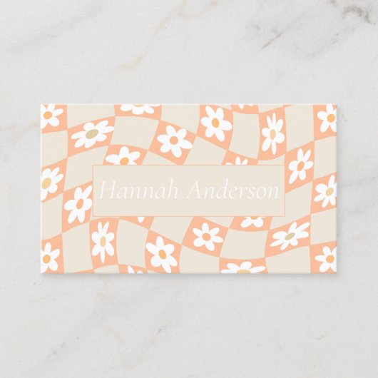 Retro Peach Fuzz Checkered Daisy Visitenkarte (Vorderseite)