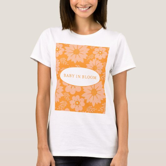 Retro Peach Fuzz Orange Color Blume Muster T-Shirt (Vorderseite)