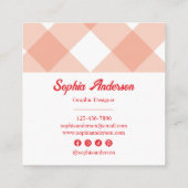 Retro Peach Gingham Pattern Quadratische Visitenkarte (Rückseite)