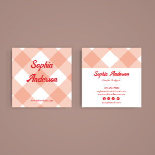 Retro Peach Gingham Pattern Quadratische Visitenkarte