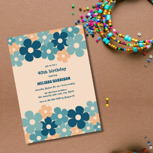 Retro Peach Green Boho Blume 40. Geburtstag Einladung