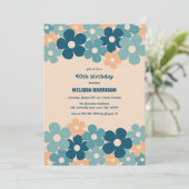 Retro Peach Green Boho Blume 40. Geburtstag Einladung (Stehend Vorderseite)