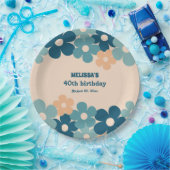 Retro Peach Green Boho Blume 40. Geburtstag Pappteller (Party)