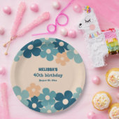 Retro Peach Green Boho Blume 40. Geburtstag Pappteller (Party)