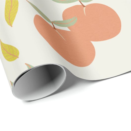 Retro Peach & Leaf Muster Geschenkpapier (Rolleneckpunkt)