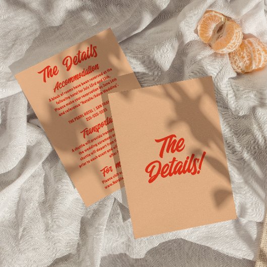 Retro Peach Minimal Spaß Moderne Hochzeiten Detail Begleitkarte