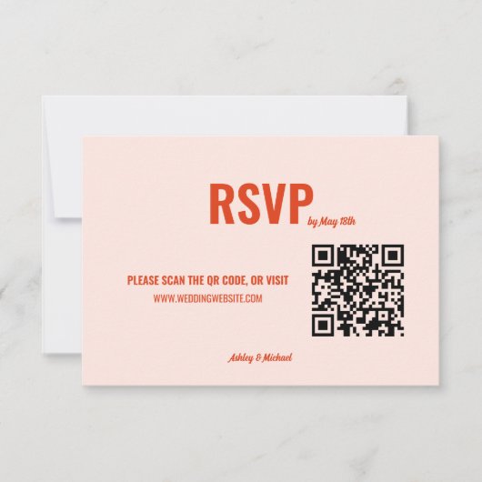 Retro Peach Minimalistic QR Code Hochzeit RSVP Karte (Vorderseite)