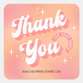 Retro Peach Pink Logo Business Thank You For Order Quadratischer Aufkleber (Vorderseite)