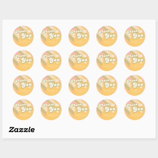 Retro Peach Rainbow Vielen Dank Sticker Daisies (Blatt)