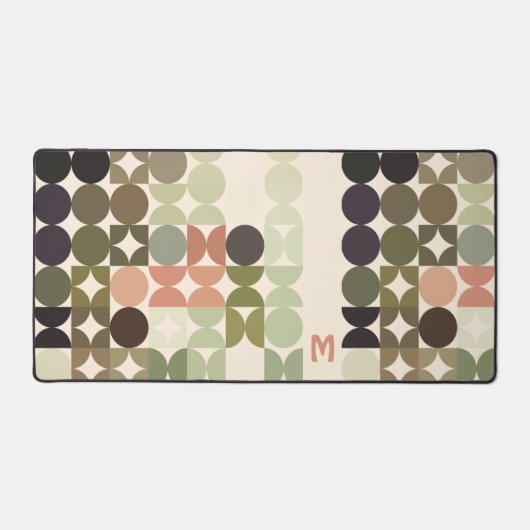 Retro Peach Red Brown Olive Green Pop Art Muster Schreibtischunterlage (Vorderseite)