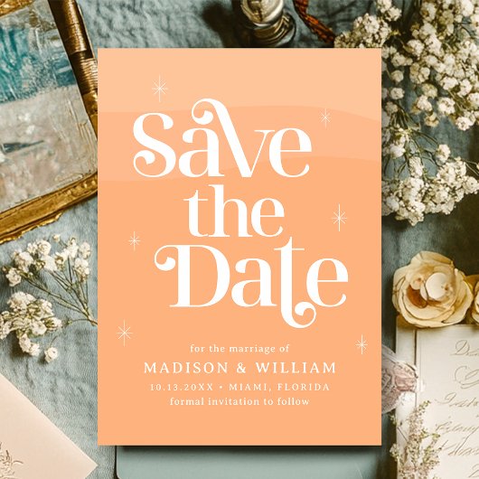 Retro Peach Wedding Save the Date Einladung