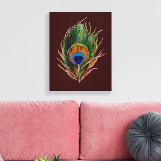 Retro Peacock Feather Canvas Print Leinwanddruck (Insitu (Wohnzimmer))