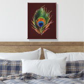 Retro Peacock Feather Canvas Print Leinwanddruck (Insitu (Schlafzimmer))
