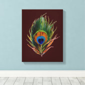 Retro Peacock Feather Canvas Print Leinwanddruck (Insitu (Holzboden))