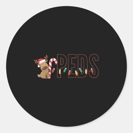 Retro Pediatrics Christmas Lights Reindeer Peds Nu Runder Aufkleber (Vorderseite)