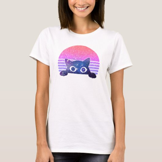 Retro Peeking Niedliche Katze T-Shirt (Vorderseite)