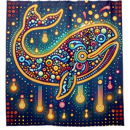 "Retro Peg Art Whale" Duschvorhang (Vorderseite)