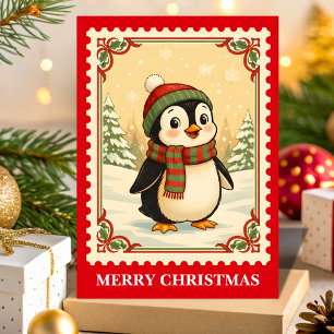 Retro Penguin Christmas Postage Briefmarke Feiertagskarte