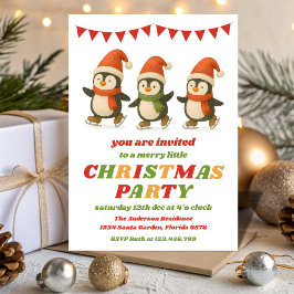 Retro Penguins Editable Christmas Party Einladung