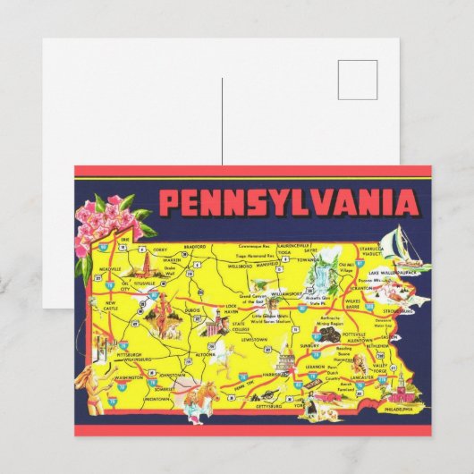 Retro Pennsylvania Karte (Vorne/Hinten)