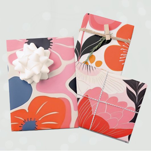 Retro Peony Blume Geschenkpapier Set