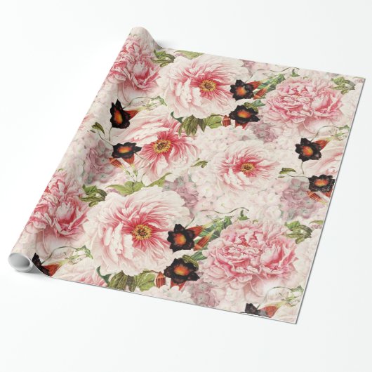 Retro Peony Blume Spring malerisches Muster Geschenkpapier (Ungerollt)