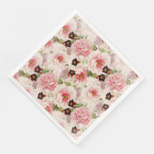 Retro Peony Blume Spring malerisches Muster Serviette (Ecke)