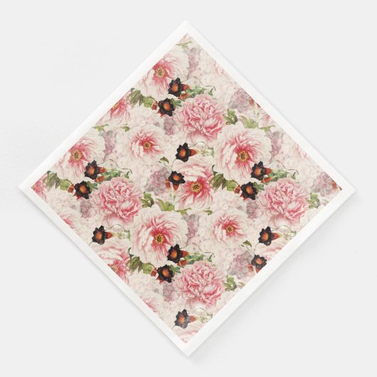 Retro Peony Blume Spring malerisches Muster Serviette (Ecke)