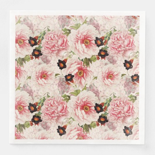 Retro Peony Blume Spring malerisches Muster Serviette (Vorderseite)