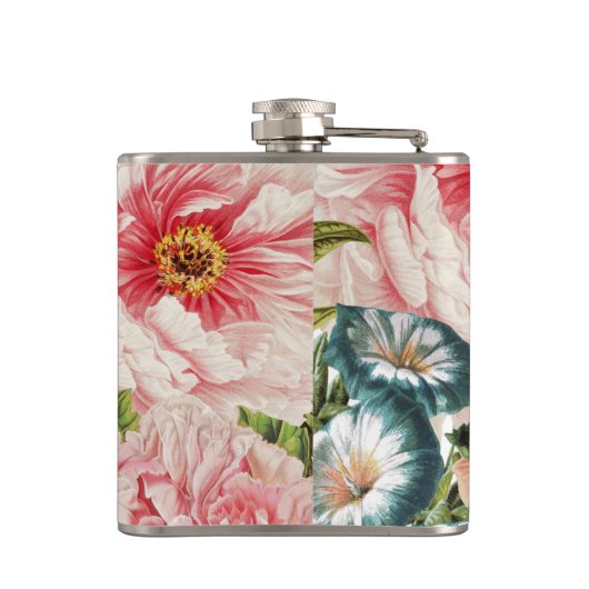 Retro Peony Blumen Spring Floral Pattern Flachmann (Rückseite)