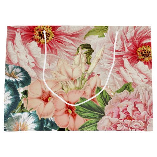 Retro Peony Blumen Spring Floral Pattern Große Geschenktüte (Vorderseite)