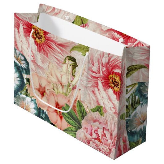 Retro Peony Blumen Spring Floral Pattern Große Geschenktüte (Vorderseite Schrägansicht)