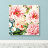 Retro Peony Blumen Spring Floral Pattern Leinwanddruck (Insitu (Holzboden))
