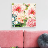 Retro Peony Blumen Spring Floral Pattern Leinwanddruck (Insitu (Wohnzimmer))
