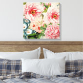 Retro Peony Blumen Spring Floral Pattern Leinwanddruck (Insitu (Schlafzimmer))