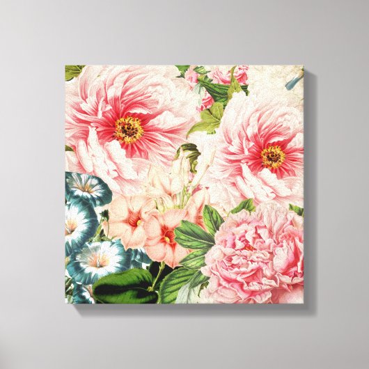 Retro Peony Blumen Spring Floral Pattern Leinwanddruck (Vorderseite)