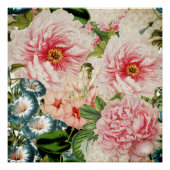 Retro Peony Blumen Spring Floral Pattern Poster (Vorderseite)