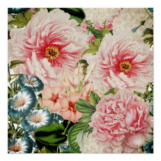 Retro Peony Blumen Spring Floral Pattern Poster (Vorderseite)