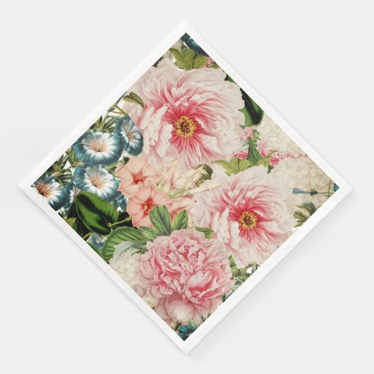Retro Peony Blumen Spring Floral Pattern Serviette (Ecke)
