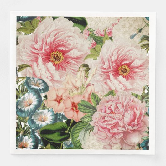 Retro Peony Blumen Spring Floral Pattern Serviette (Vorderseite)