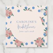 Retro Peony Floral Blue Dots Brautparty Custom Geschenkanhänger (Rückseite)