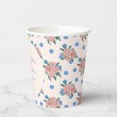 Retro Peony Floral Blue Dots Brautparty Custom Pappbecher (Links)