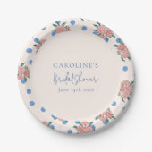 Retro Peony Floral Blue Dots Brautparty Custom Pappteller (Vorderseite)