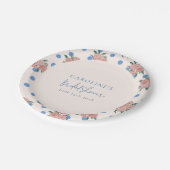 Retro Peony Floral Blue Dots Brautparty Custom Pappteller (Schrägansicht)