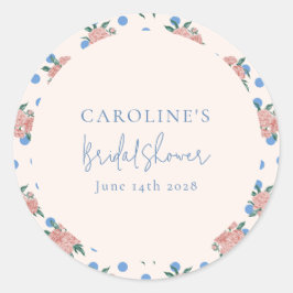 Retro Peony Floral Blue Dots Brautparty Custom Runder Aufkleber